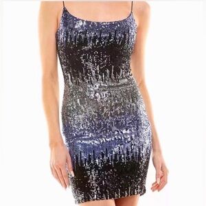 B Darlin Ombre Purple Black Sequin Mini Dress Size 1/2 Bodycon Sparkly Glam